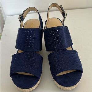 Navy Wedge Sandals Form Faux Suede  navy  Size 9.5. Never worn